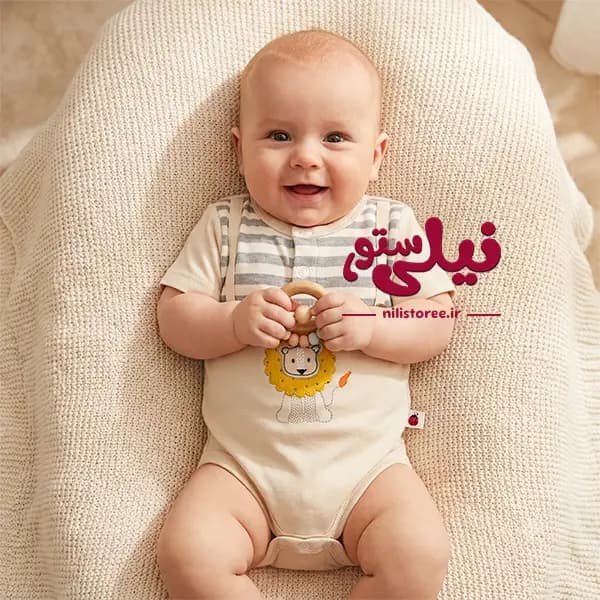 زیردکمه آستین کوتاه نوزاد طرح شیر برند بیبی دی baby day