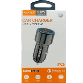 شارژر فندکی رنجر RJ-C30 48 وات | فست شارژ دو پورت USB و Type-C RENJER — تصویر ۲