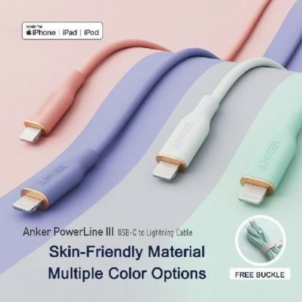 کابل تبدیل USB-C به لایتنینگ انکر مدل Powerline III Flow A8663 طول 1.8 متر — تصویر ۸