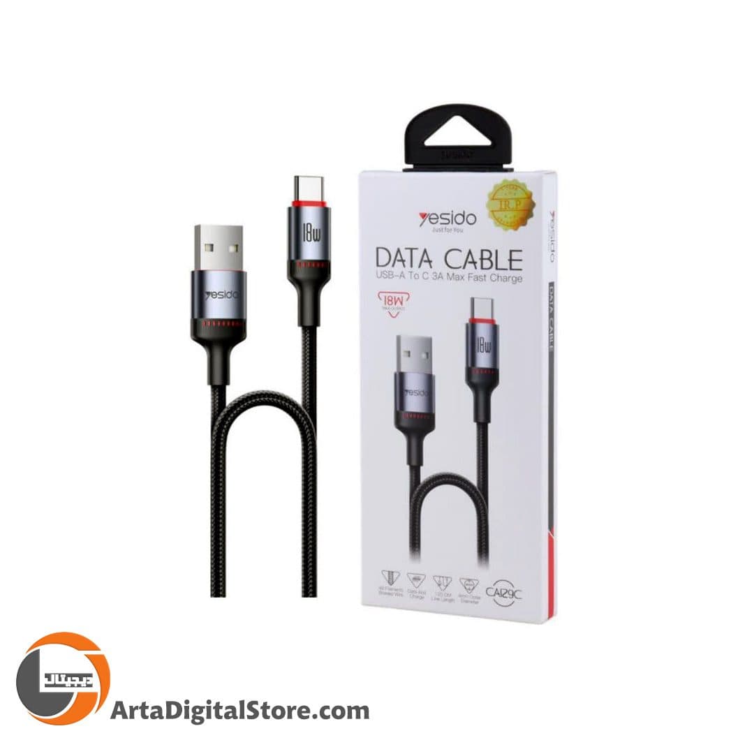 کابل تایپ سی Yesido CA129 Type-C To USB 3A 18W Black طول 1m — تصویر ۳