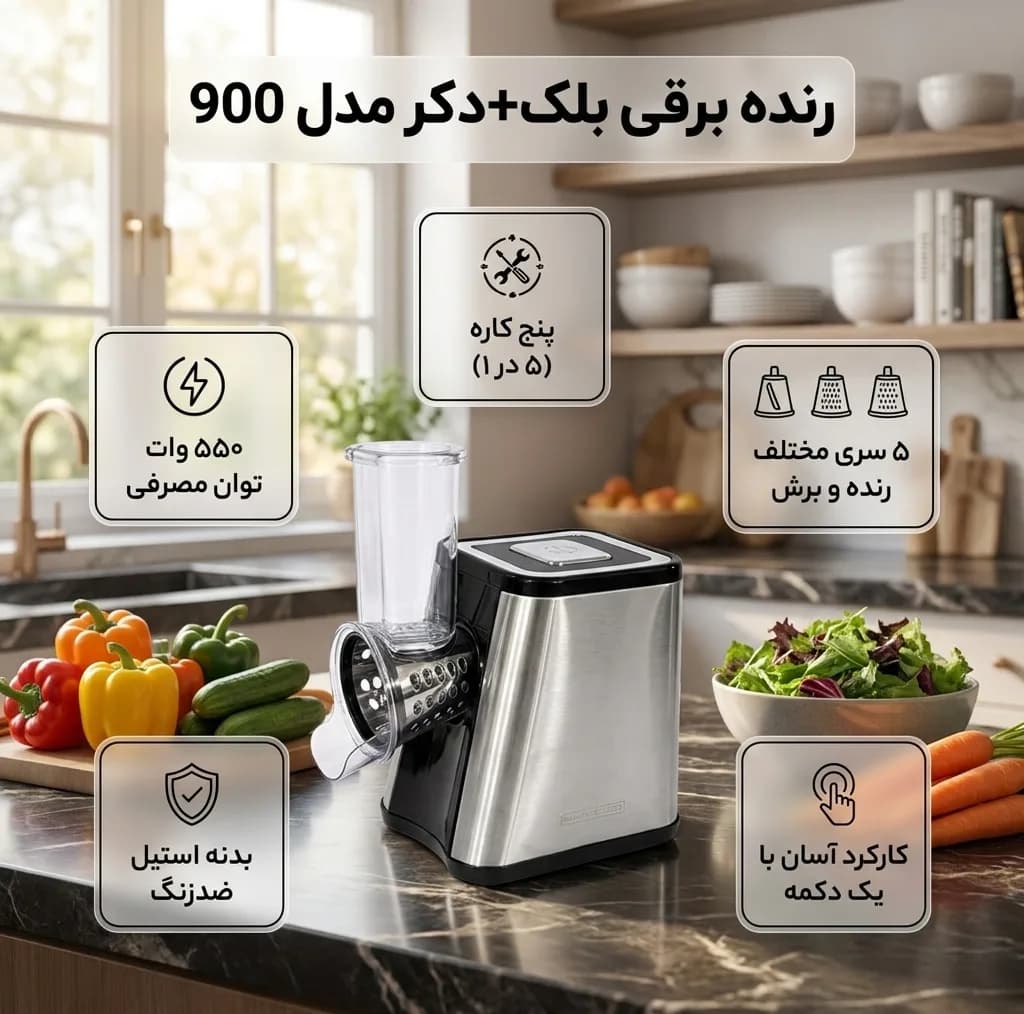 خردکن رنده برقی بلک+دکر مدل ۹۰۰ — تصویر ۵