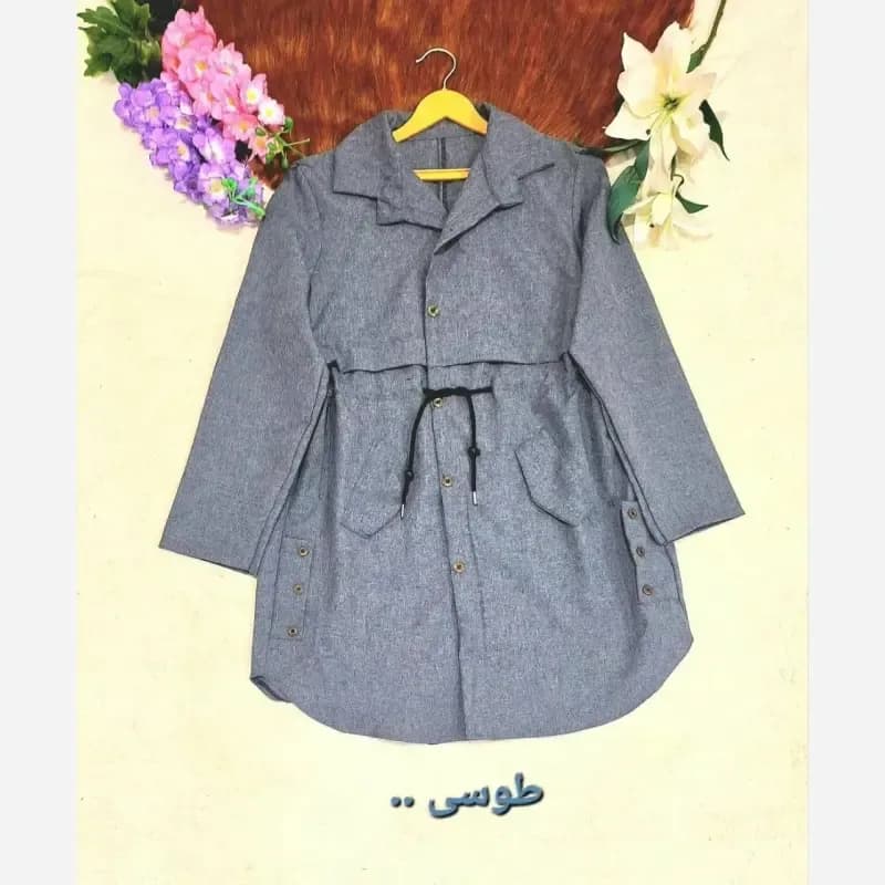 مانتو دانشجویی کمربند دار جنس پرشین پرومکس فری سایز — تصویر ۳