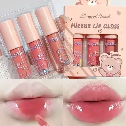 پک رژ لیپ گلاس شاین خرسی سه عددی رژ خیس کره ای براق اکلیلی آبرسان مرطوب کننده لبها خوشبو و خوشمزه