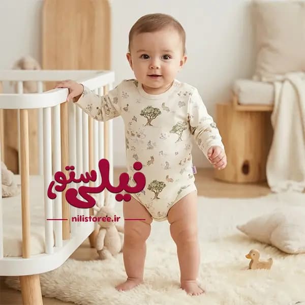 زیردکمه آستین بلند نوزاد یقه دکمه دار طرح برکه برند آدمک