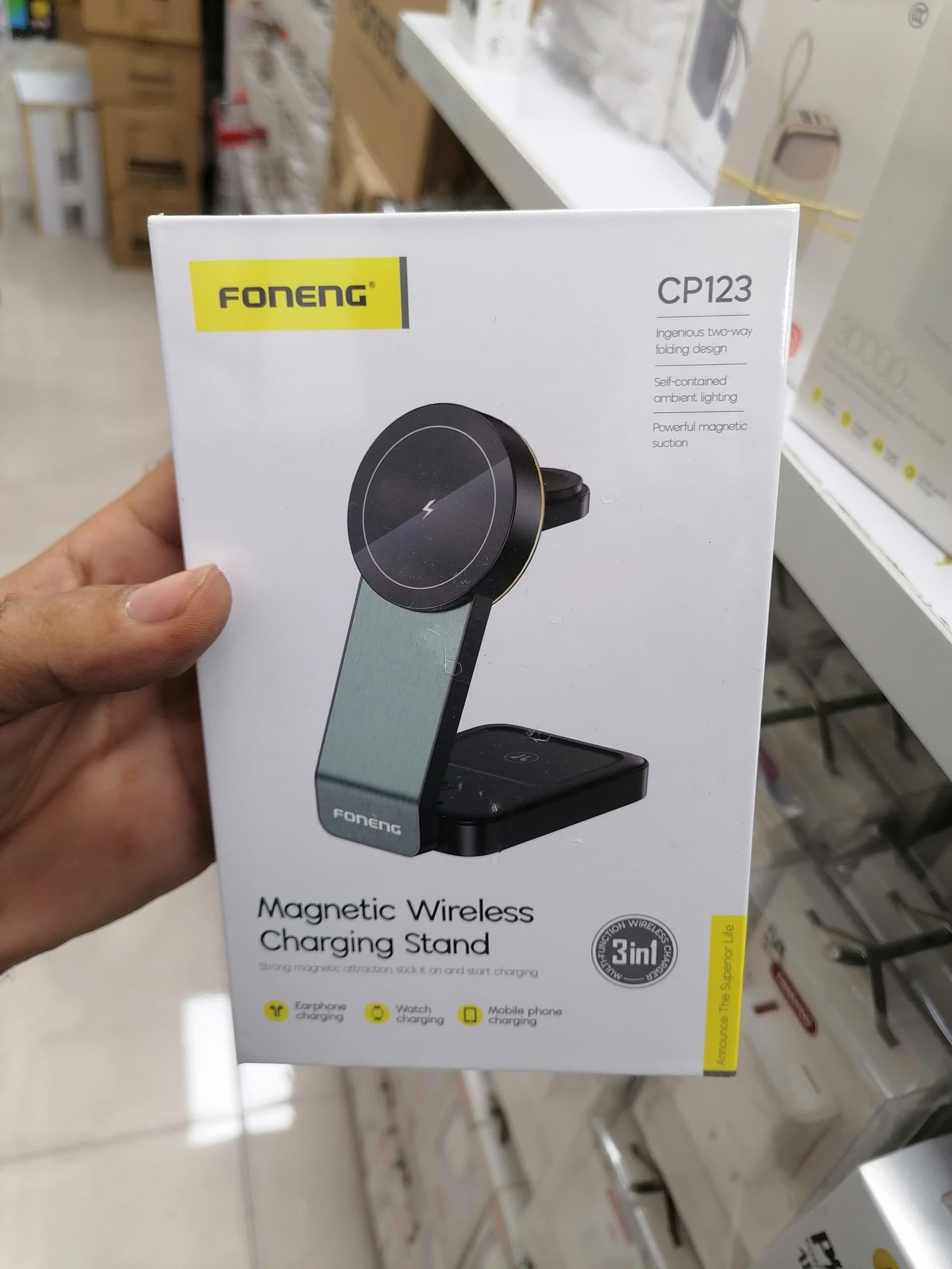 شارژر وایرلس مگنتی 15 وات اورجینال FONENG مدل W03 با استند و کابل 1 متری |اورجینال(عمده و تک)