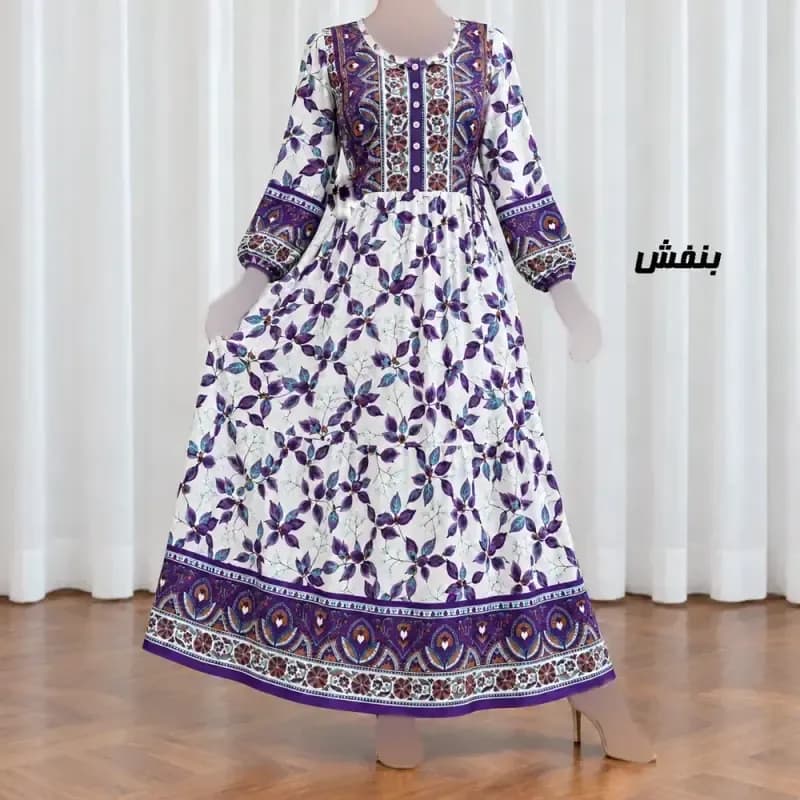 پیراهن ساحلی زنانه مدل شیردهی نخی کمربنددار فری سایز — تصویر ۳