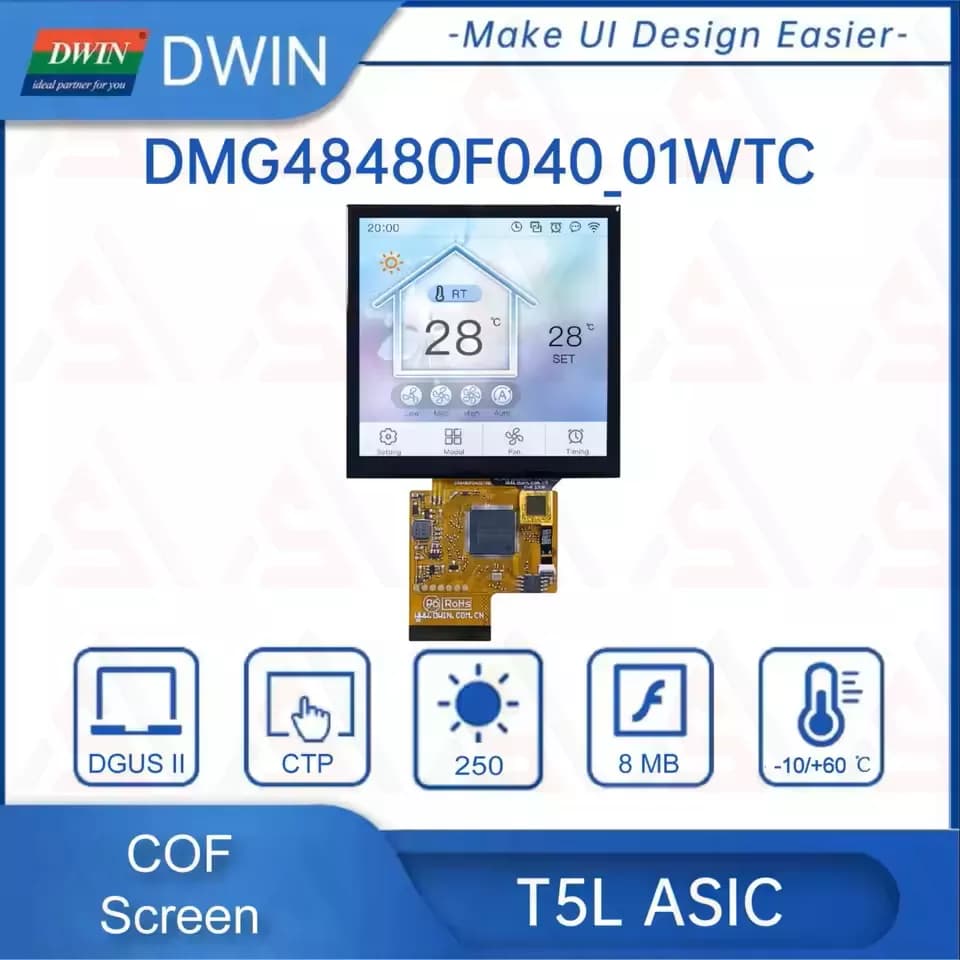 نمایشگررنگی 4 اینچ 480*480 HMI مدل DMG48480F040_01WTC — تصویر ۴