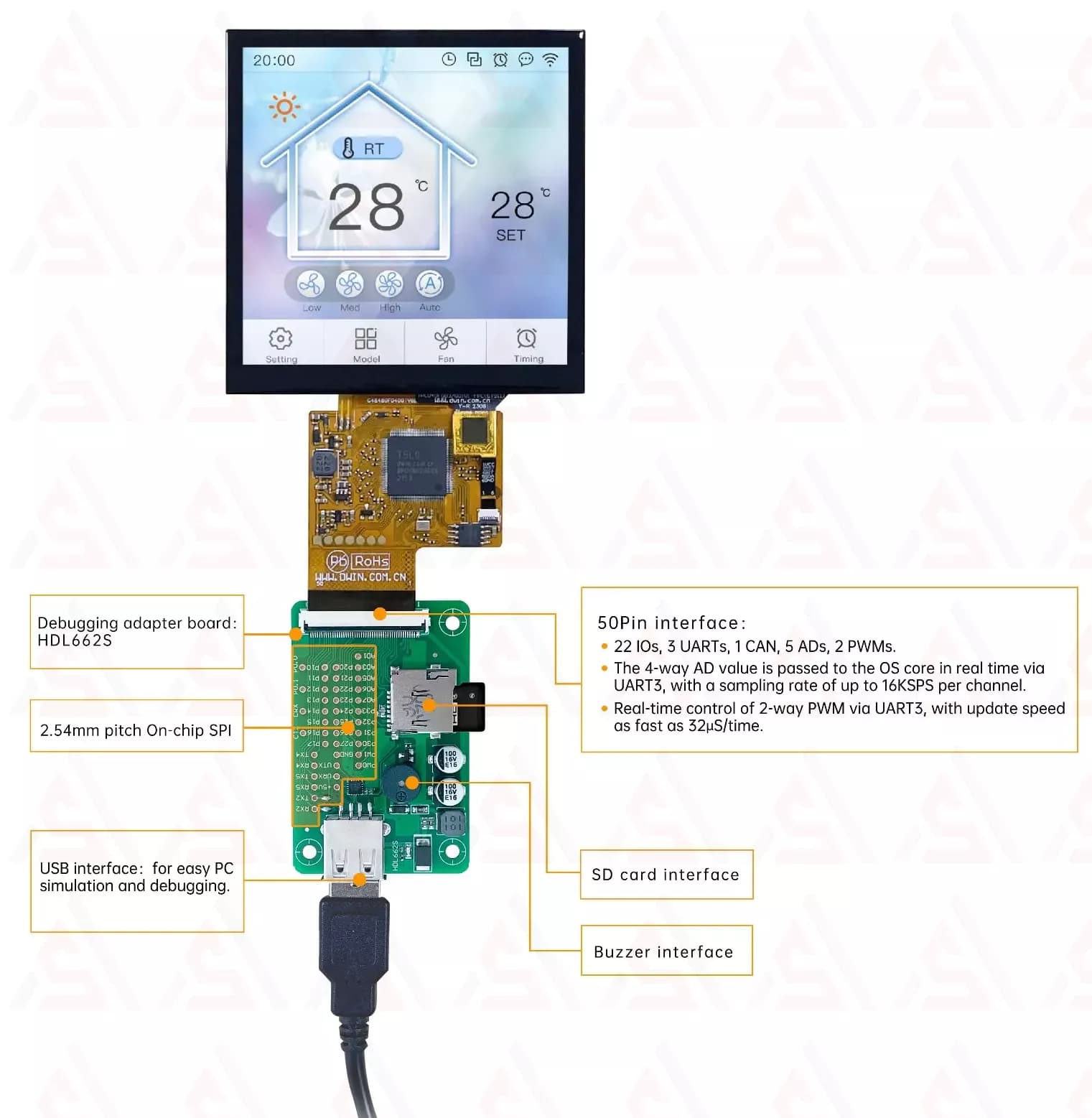 نمایشگررنگی 4 اینچ 480*480 HMI مدل DMG48480F040_01WTC — تصویر ۶