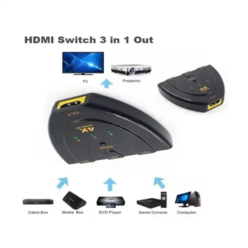 سوییچ HDMI دستی ۳ ورودی ای نت (Enet) مدل UH-301 — پشتیبانی 4K Ultra HD با ریموت — تصویر ۲