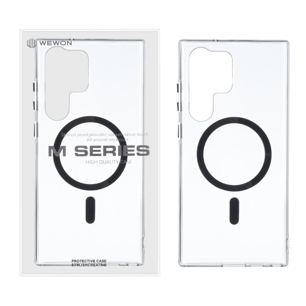 قاب اورجینال Wewon شفاف کریستالی MagSafe مدل Samsung Galaxy S23 Ultra – مشکی (پک دار) — تصویر ۲