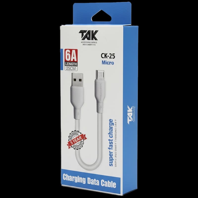 کابل کوتاه پاوربانک TAK CK25 Micro 6A | کابل فست شارژ میکرو USB