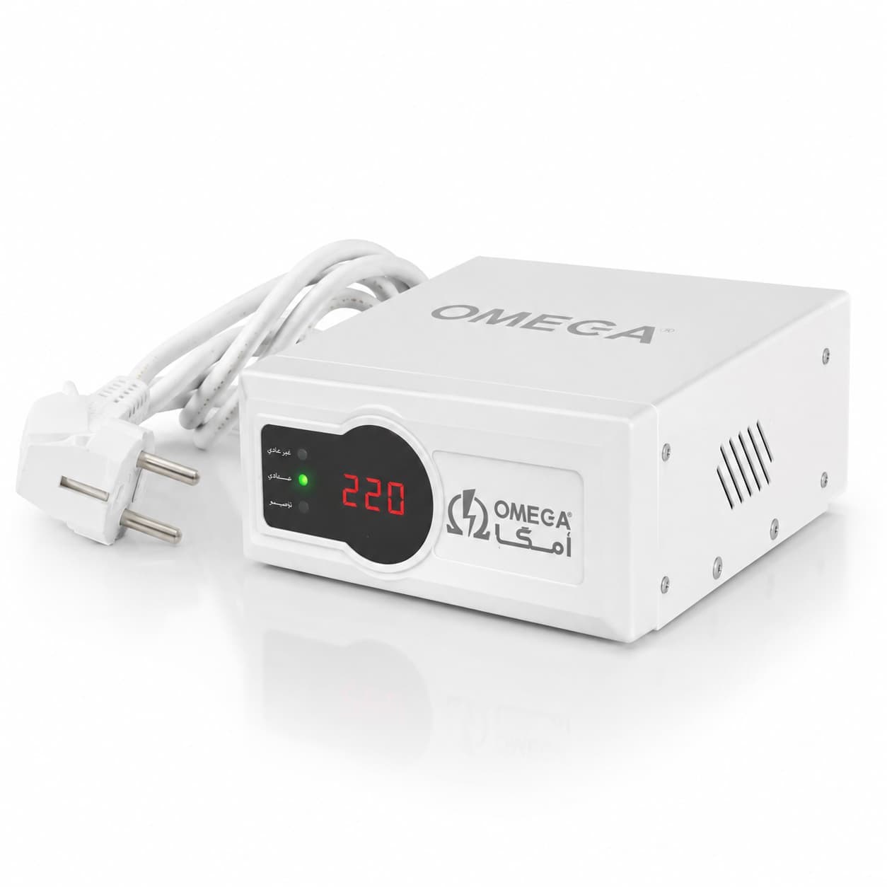 محافظ برق فلزی یخچال و فریزر صنعتی 16 آمپر 2 خانه 2 متر سیم دیجیتالی امگا F3100