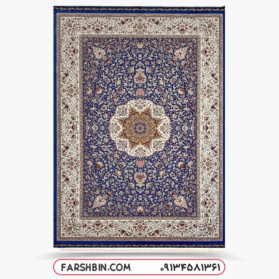 فرش طرح دستبافت آبی کاربنی 1500 شانه کد 7527