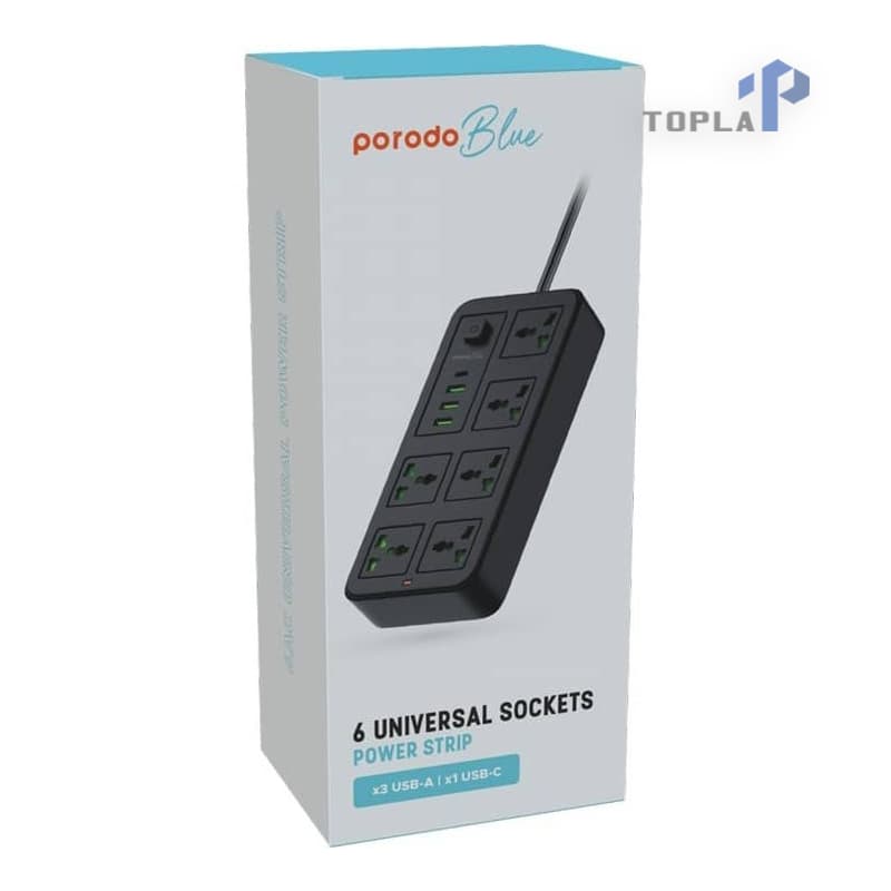 چندراهی برق Porodo مدل Universal Sockets 6 خروجی کابل ۳ متری — تصویر ۶