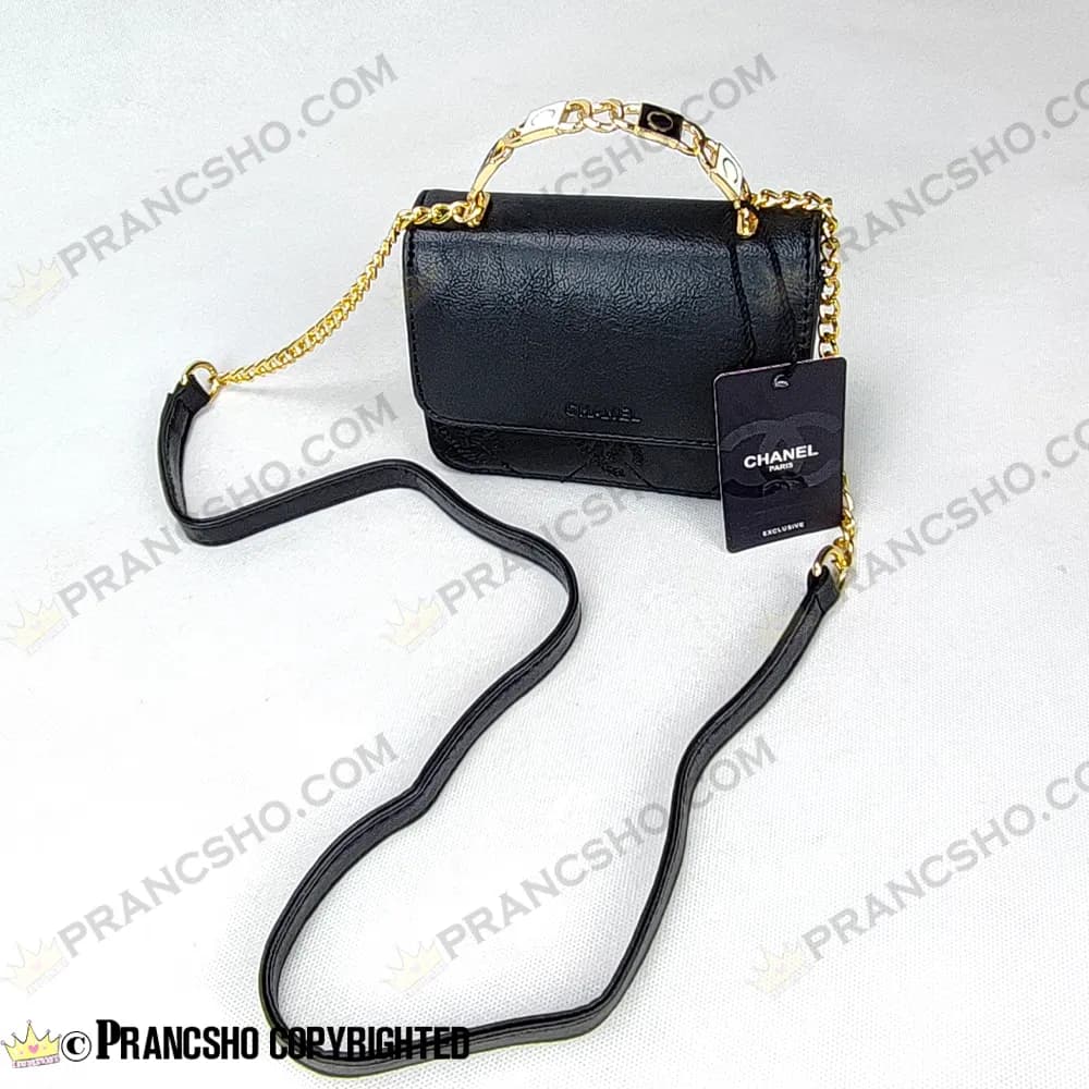 کیف پاسپورتی شنل (CHANEL) دسته فلزی طرح کوکو مشکی — تصویر ۸