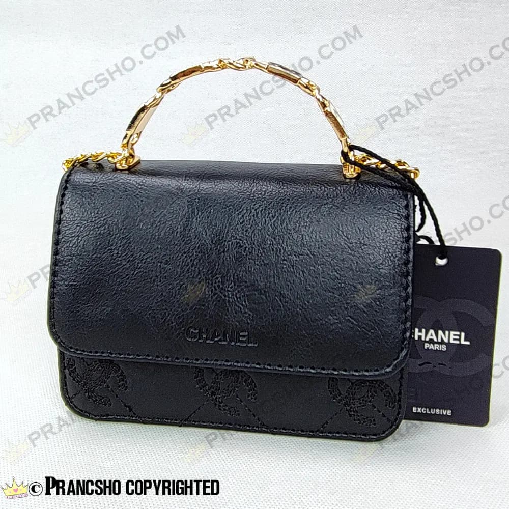 کیف پاسپورتی شنل (CHANEL) دسته فلزی طرح کوکو مشکی — تصویر ۶