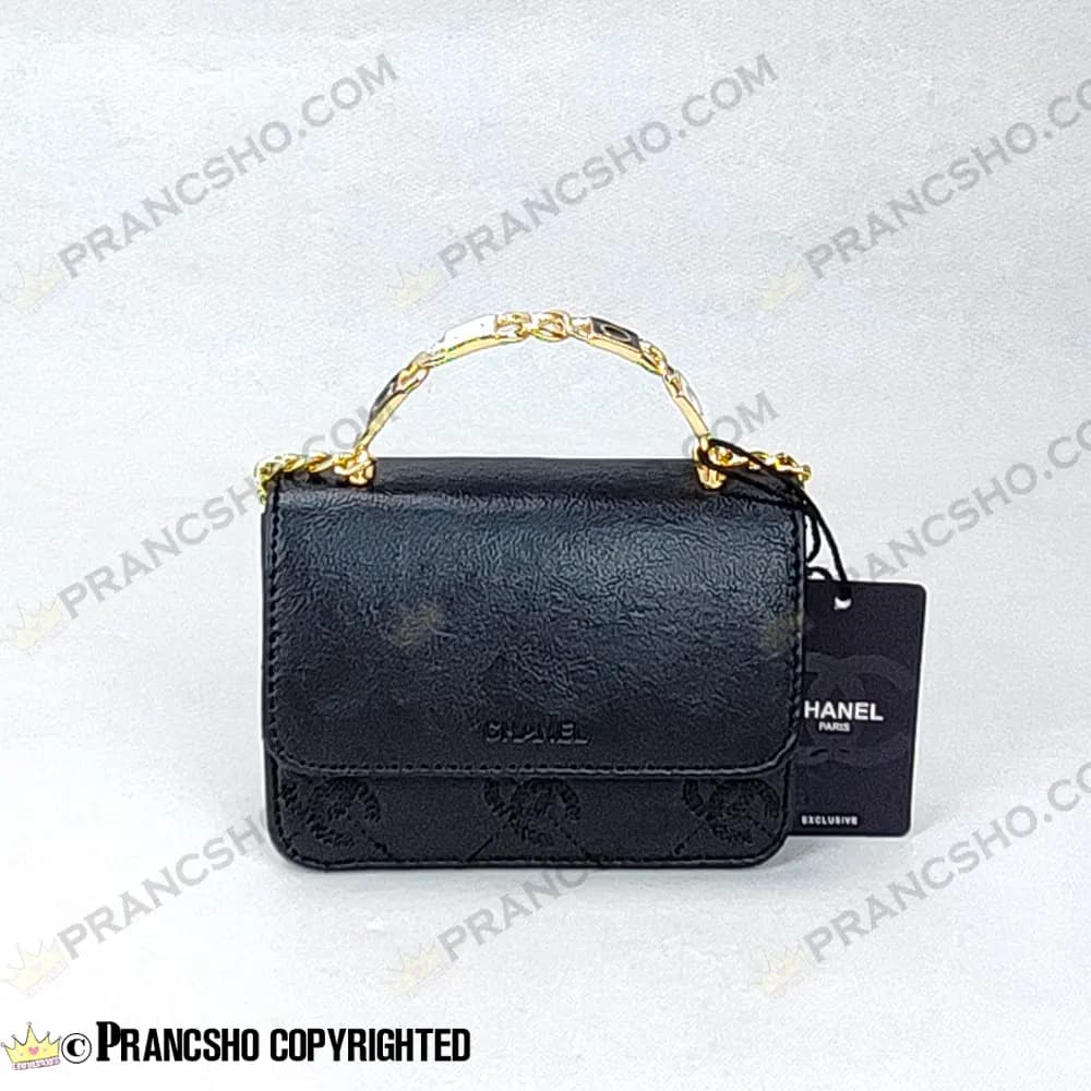 کیف پاسپورتی شنل (CHANEL) دسته فلزی طرح کوکو مشکی — تصویر ۳