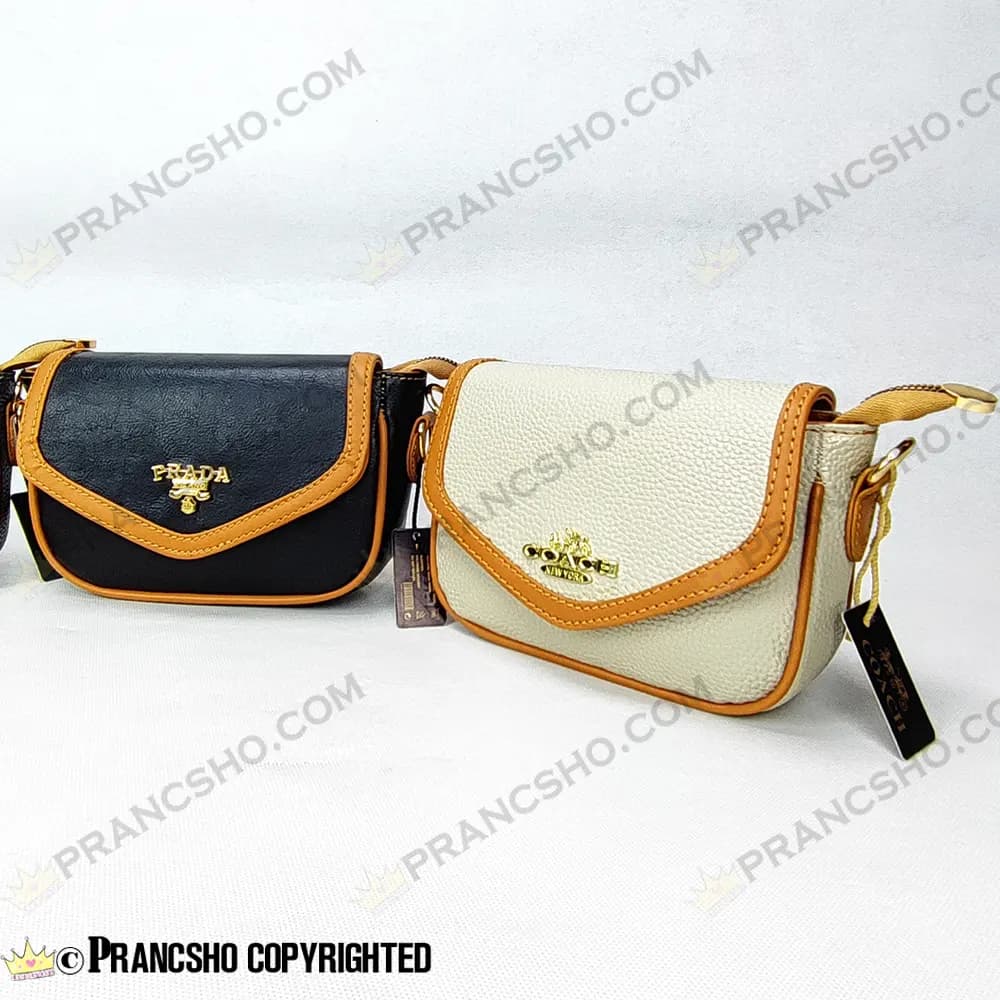 کیف پاسپورتی طرح کوچ (COACH) کرم دوردوزی قهوهای — تصویر ۵