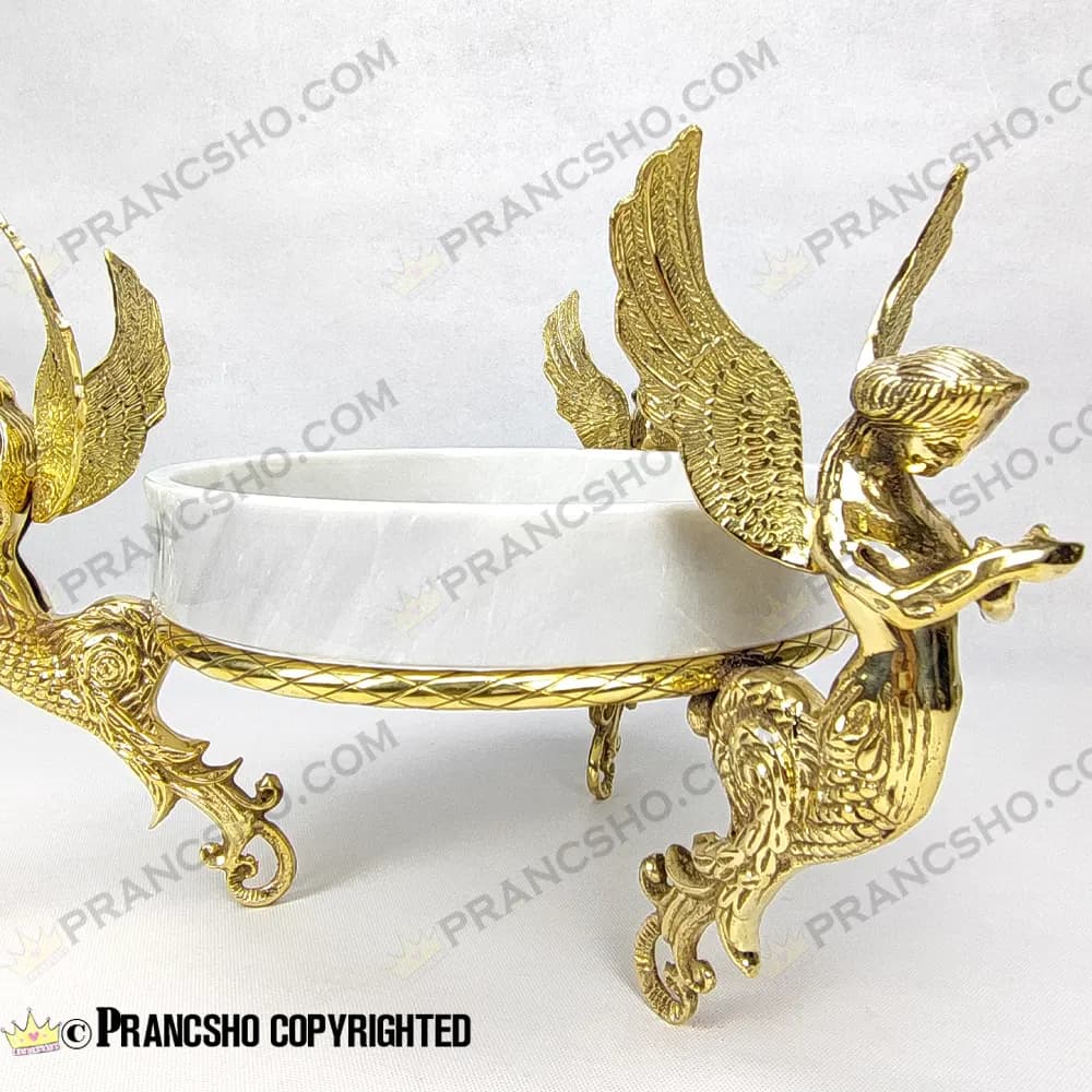 میوه خوری سنگ سفید ازنا با پایه برنجی طرح آنجل — تصویر ۳
