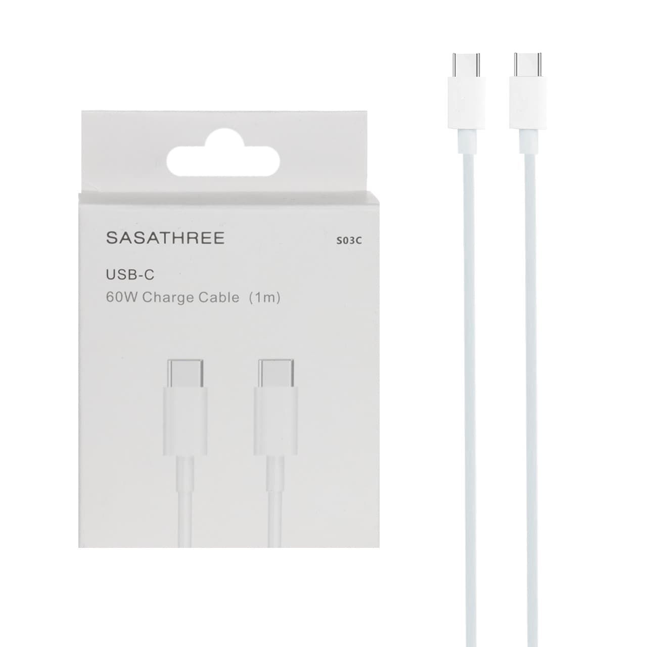 کابل شارژ Sasathree Type-C To Type-C مدل S03C – سفید – SMO