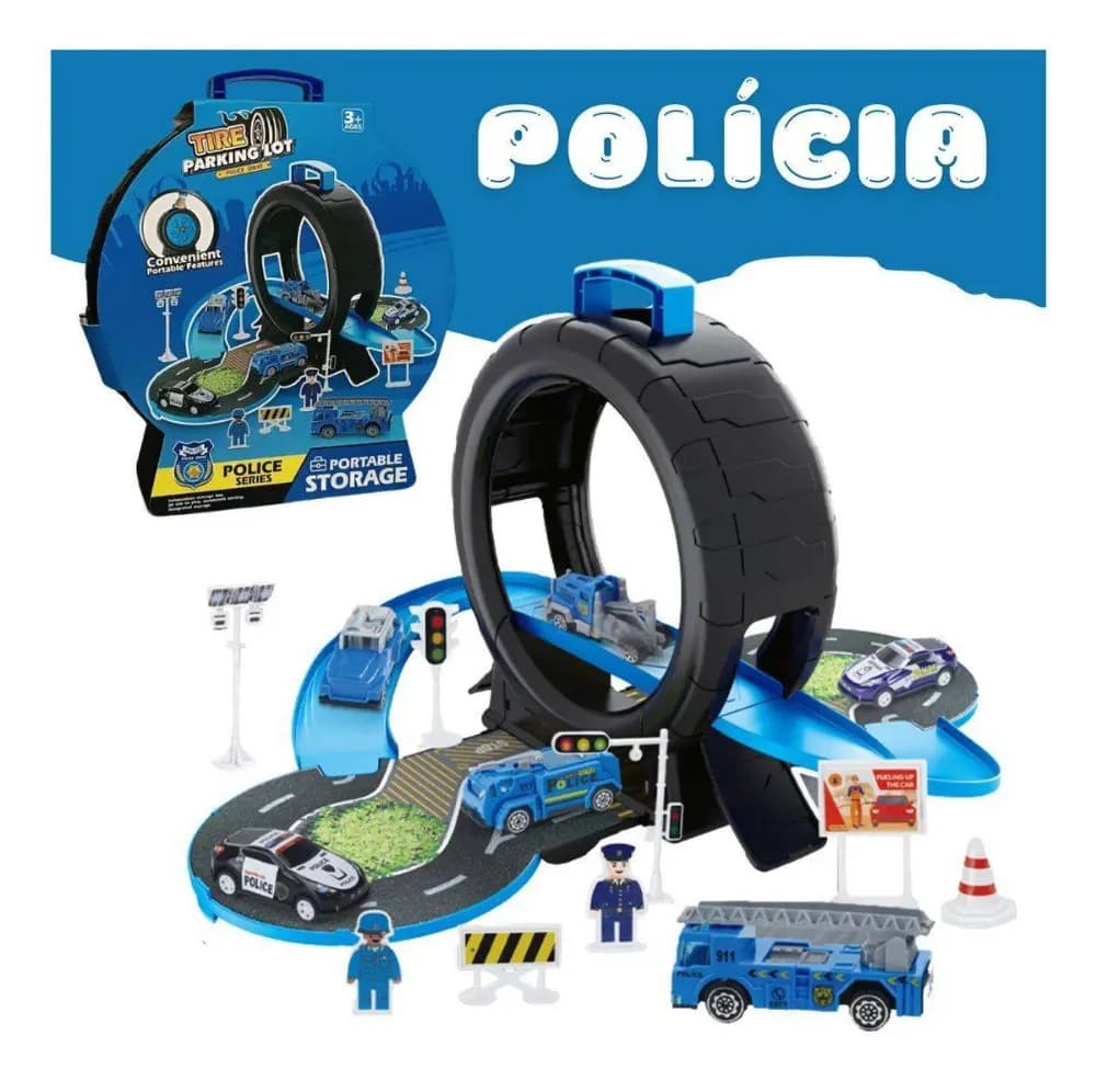 پارکینگ لاستیکی پلیس Police Series | ست ماشینبازی قابل حمل با ۲ ماشین