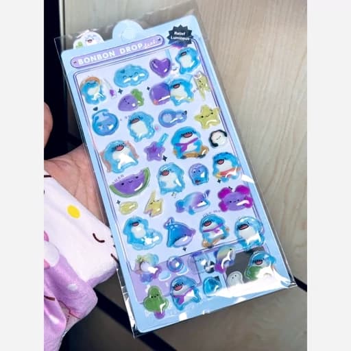 برچسب آبنباتی حبابی شفاف شب تاب نقلی استیکر تزیین و دیزاین اورجینال وارداتی فانتزی کیوت کرومی ملودی سینامورول پینترستی — تصویر ۵