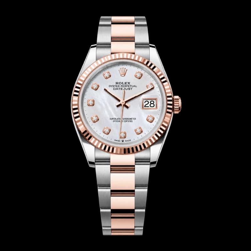 رولکس Datejust 36 مرواریدی سفید نگیندار دو رنگ رزگلد | رفرنس M126231-0022
