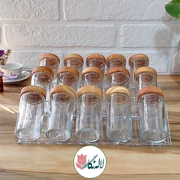 جا ادویه مکارتی درب چوبی رابروود 15عددی با استند (لیبل-ادویه پاش)