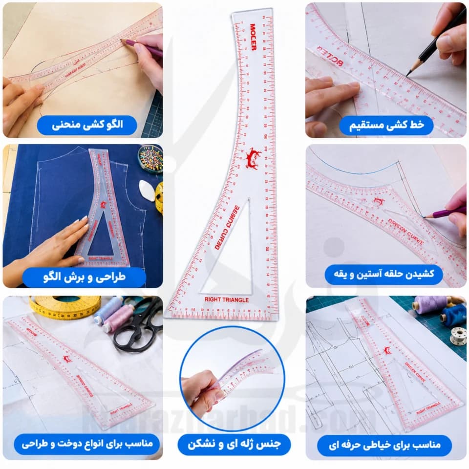 خط کش خیاطی مولر ژله ای بسته 12 عددی عمده — تصویر ۳
