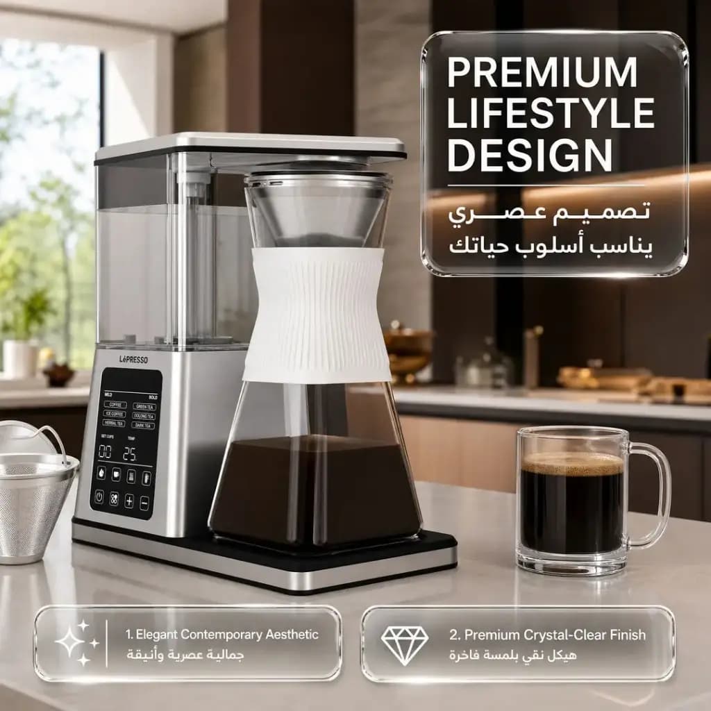 قهوهساز و چایساز دیجیتال LePresso Crystal Brew با ظرفیت 1.2 لیتر – Silver — تصویر ۱۰
