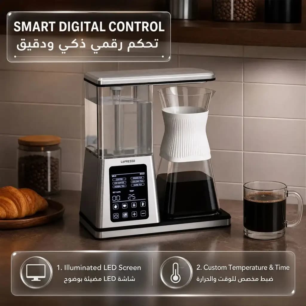 قهوهساز و چایساز دیجیتال LePresso Crystal Brew با ظرفیت 1.2 لیتر – Silver — تصویر ۹