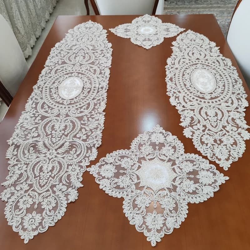 رومیزی دانتل مخمل چهار تکه خارجی طرح لاله جدید