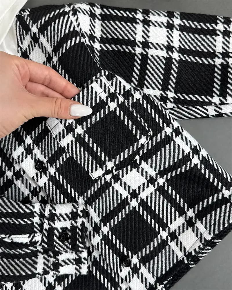 شومیز بچگانه چهارخونه مدل کلاه سفید کد 4033-B — تصویر ۲