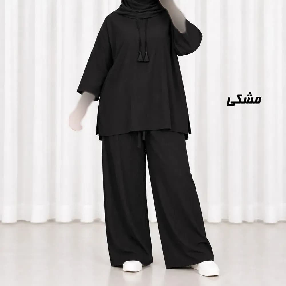 ست بلوز شلوار زنانه بیرونی جنس آیوا فری سایز مناسب تا سایز 50 چهارفصل — تصویر ۳
