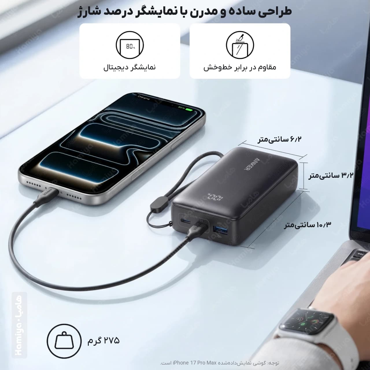 پاوربانک انکر مدل Zolo A110j ظرفیت 10000 میلی آمپر ساعت با توان 30 وات و پشتیبانی از پاور دلیوری — تصویر ۳