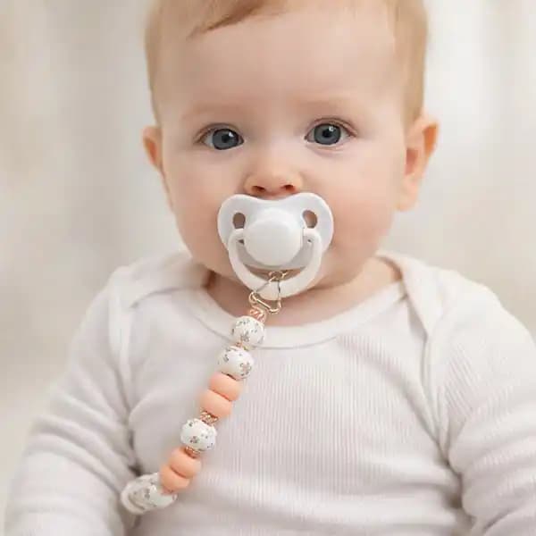 بند پستانک مهره ای سیلیکونی طرح دار برند بیبی میلا Baby mila — تصویر ۳