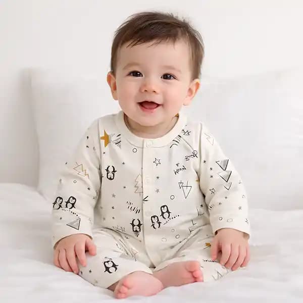 مانتو نوزاد طرح پنگوئن برند بی بی فور لایف baby4life