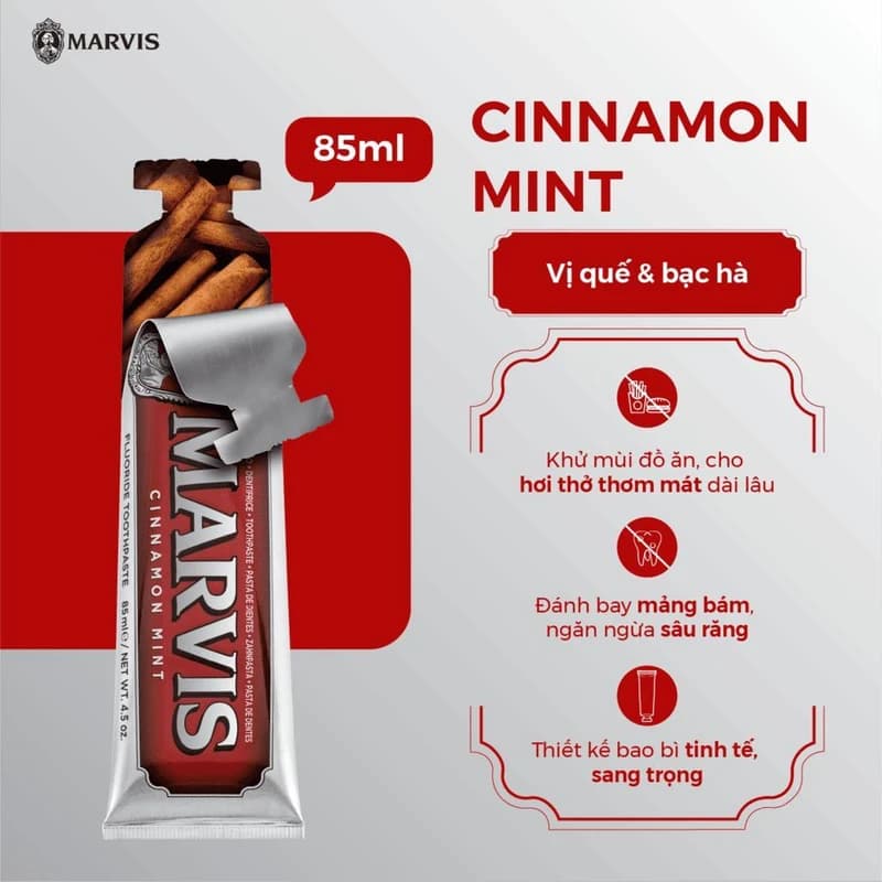 خمیردندان نعناع و دارچین مارویس مدل CINNAMON MINT حجم 85 میلی لیتر — تصویر ۲