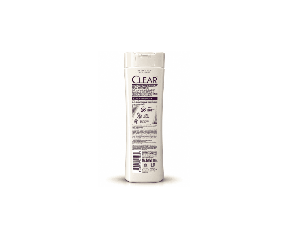 شامپو ضد شوره کلیر Clear مدل Extra Strength حجم ۳۰۰ میلی لیتر | تقویت پوست سر و کمک به جلوگیری از بازگشت شوره Strengthens Scalp to Prevent Dandruff با 10X Super Vitamin — تصویر ۲