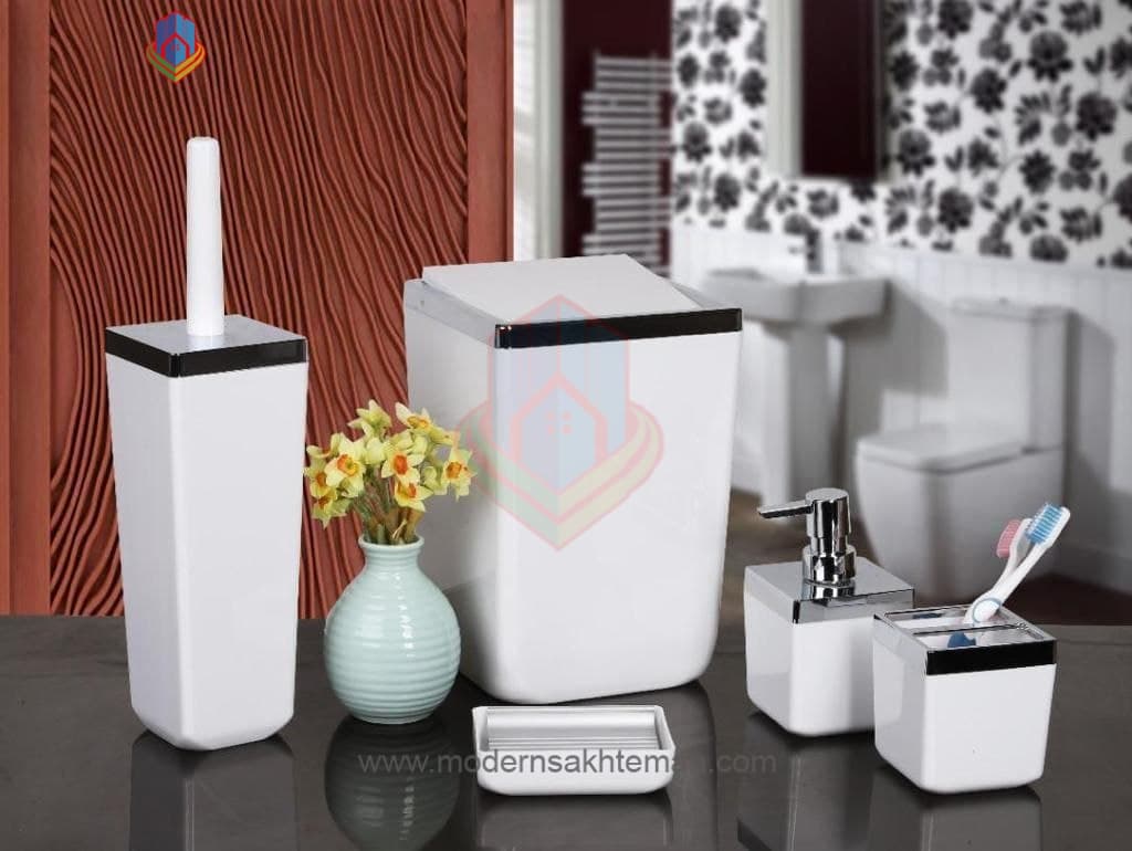 ست سرویس بهداشتی 5 پارچه کنتراست سفید کروم