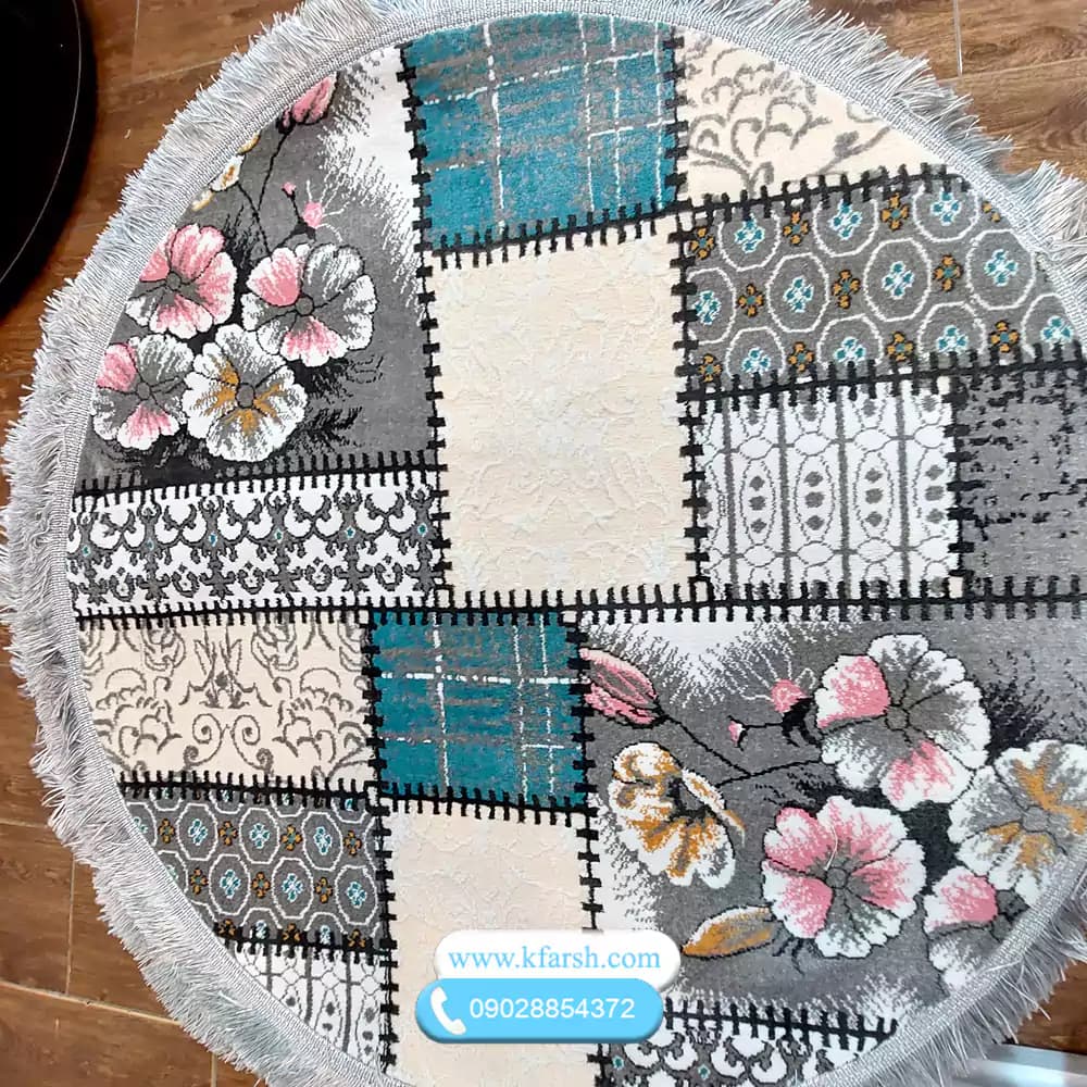 فرش گرد فانتزی طرح گل قطر 1 و 1.5 متری کد 1020