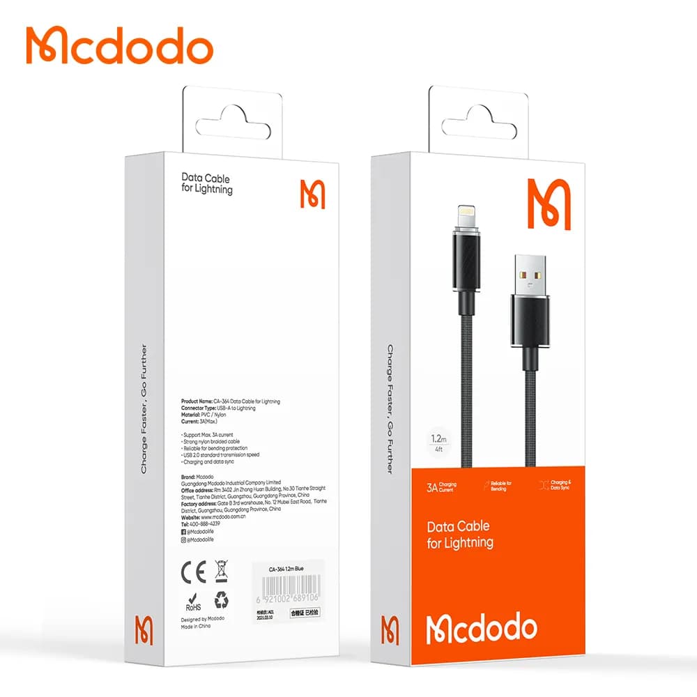 کابل شارژ سریع 15 وات 3 آمپر USB به Lightning طول 1.2 متر برند مک دودو مدل CA-3640 — تصویر ۲
