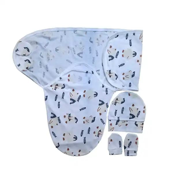 قنداق دورپیچ نوزاد طرح پنگوئن برند بی بی 4 لایف baby 4 life کد 8411 — تصویر ۲
