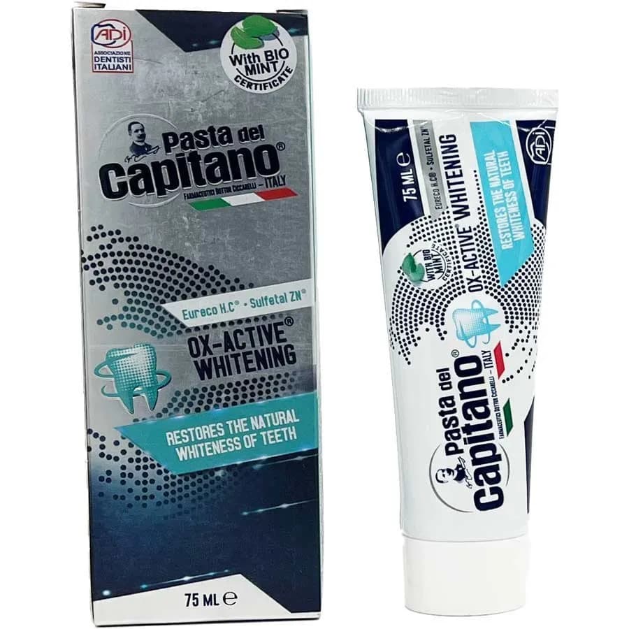 خمیردندان سفید کننده پاستا دل کاپیتانو مدل Ox-Active Whitening حجم 75 میلی لیتر — تصویر ۶