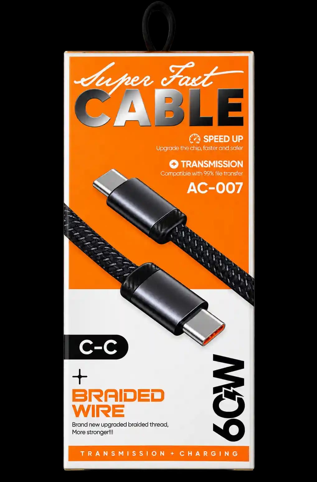 کابل شارژ سریع دو سر تایپ سی ۶۰ وات مدل AC-007 (Super Fast CABLE AC-007 C-C 60W)