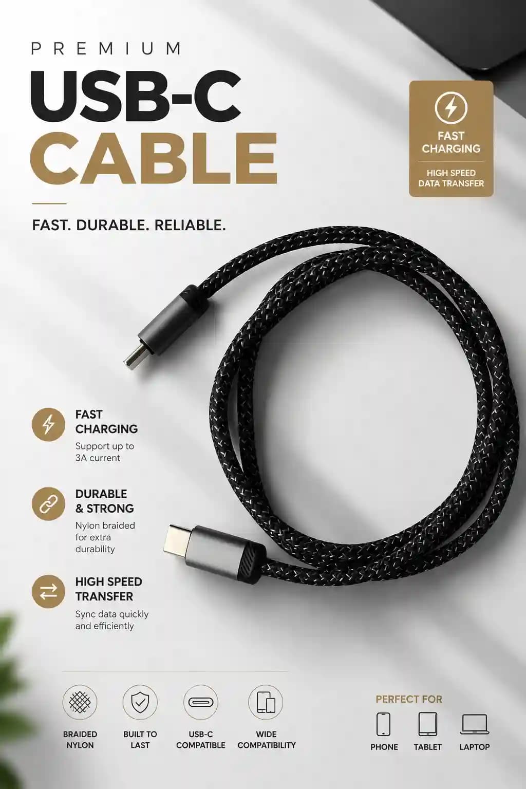 کابل شارژ سریع دو سر تایپ سی ۶۰ وات مدل AC-007 (Super Fast CABLE AC-007 C-C 60W) — تصویر ۲