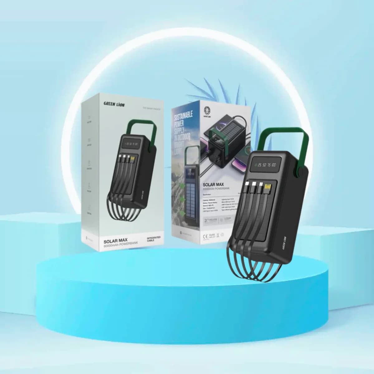 پاوربانک خورشیدی گرین لاین مدل Solar Max ظرفیت 80000 میلی آمپر |پاور بانک سولار گرین لاین | GREEN LION SOLAR MAX POWER BANK 80000mAh — تصویر ۴