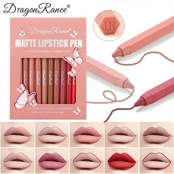 پک رژ مدادی شمعی 12 عددی دراگون رانی (matte lipstick pen dragon ranee) — تصویر ۵