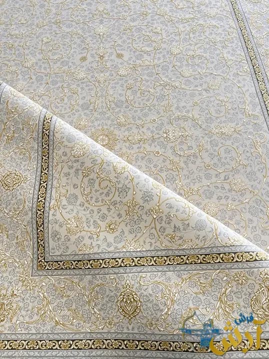 فرش کرم طلایی گل برجسته 1500 شانه طرح رها — تصویر ۶