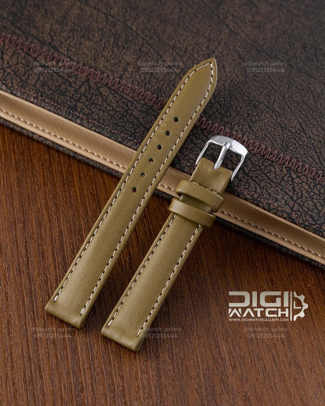 بند چرم ساعت سبز صدری طرح ساده ۱۴ میلیمتر — تصویر ۲